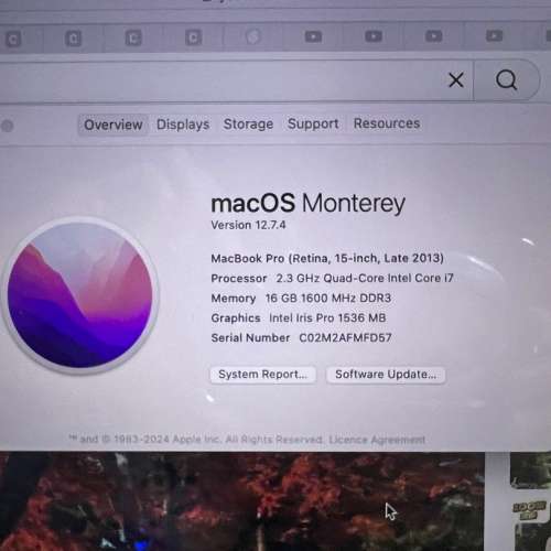 罕有巨芒 15吋 MacBook Pro 15-inch 4-core Intel Core i7 處理器。
