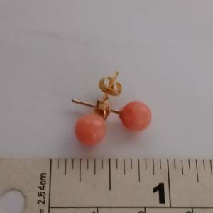 7mm珊瑚圓珠耳環，14k 耳環托.no.D1.11.25