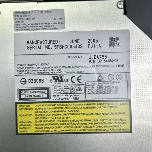 Fujitsu Notebook DVD-ROM&CD-R/RW Drive P/N CP215700 Model No.UJD755