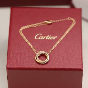 Cartier 卡地亚trinity系列三色金粉钻三环手链