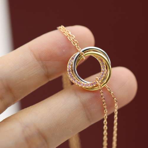 Cartier 卡地亚trinity系列三色金粉钻三环手链