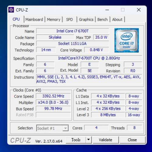 Intel Core i7-6700T 6代CPU
