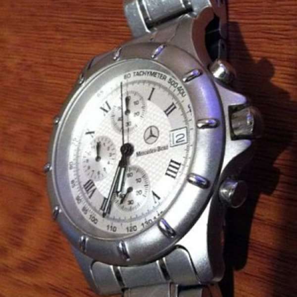 Mercedes Benz 平治(Car Brand) Chronograph WATCH 三針銀帶銀面男錶