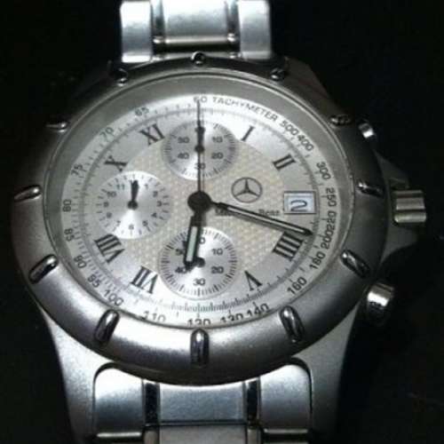 Mercedes Benz 平治(Car Brand) Chronograph WATCH 三針銀帶銀面男錶