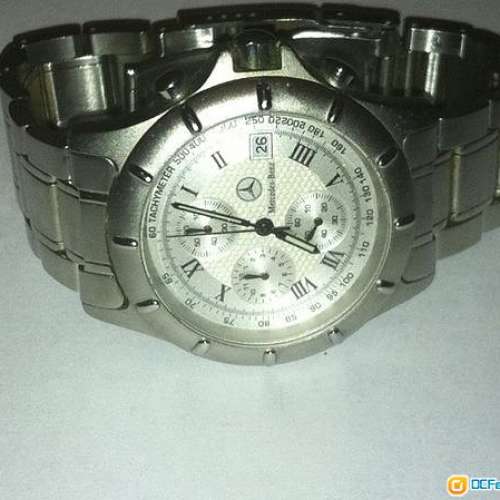 Mercedes Benz 平治(Car Brand) Chronograph WATCH 三針銀帶銀面男錶