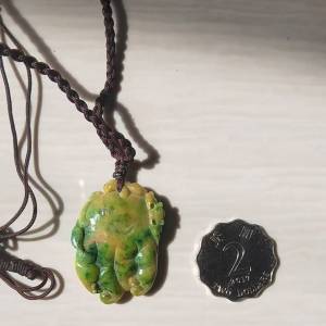 正品A货翡翠黄加绿佛手挂件