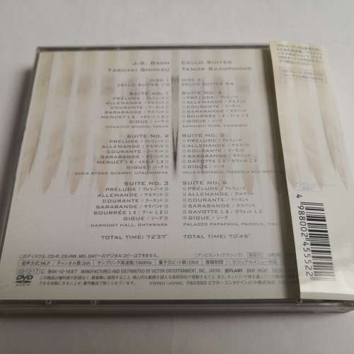 2 DVD AUDIO J. B. BACH / CELLO SUITES 2CH 24BIT /192KHZ