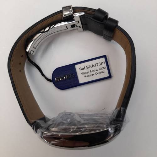 全新Seiko SNA773 Square Alarm 100M Chronograph w/ Deployment Buckle Leather S...