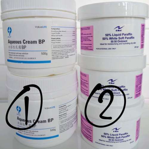 Aqueous cream BP, 50% liquid paraffin 50% white soft paraffin 50:50 ointment