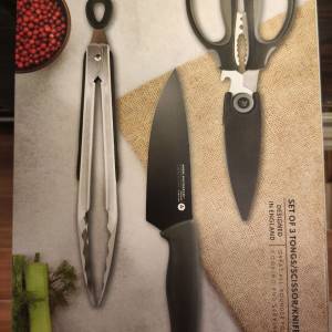 ABODE GASTRONOMY Kitchen Set of 3 Tongs/ Scissor/Knife NEW 全新 廚房三件套