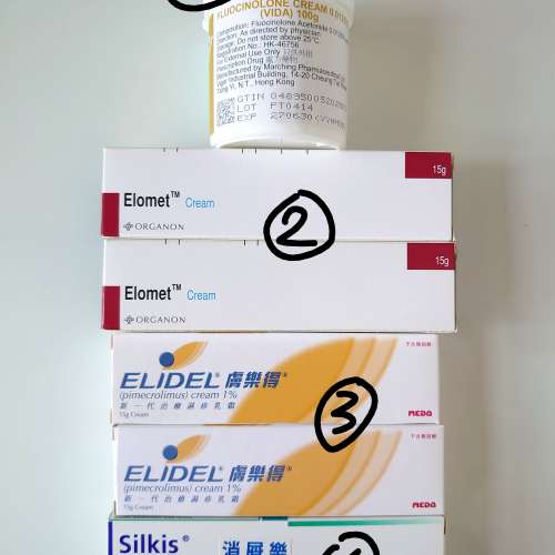 Fluocinolone Cream, Elomet Cream, Silkis 消屑樂, Elidel 膚樂得