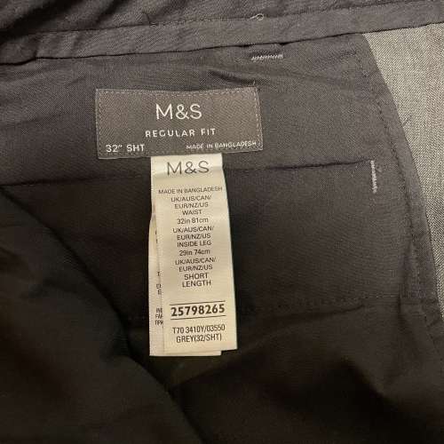 M&S 馬莎男士西褲，炭灰色，標準剪裁(Regular Fit)