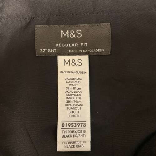 M&S 馬莎男士西褲，黑色，標準剪裁(Regular Fit)