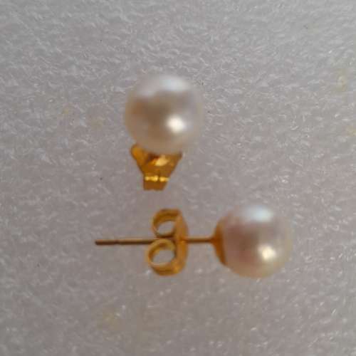 14k日本養珠耳環，7mm。no.18.11.25