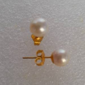 14k日本養珠耳環，7mm。no.18.11.25