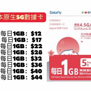 日本原生5G數據卡，最平$12/日，1～30日自由選擇，SoftBank/KDDI，雙台支援服務無死...
