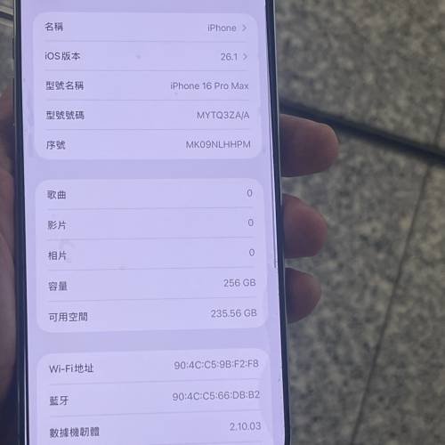 完美99%NEW🤣 iPhone 16 pro MAX 256GB 港行雙咭 100%電健康❤️ 原裝盒、線 包套...