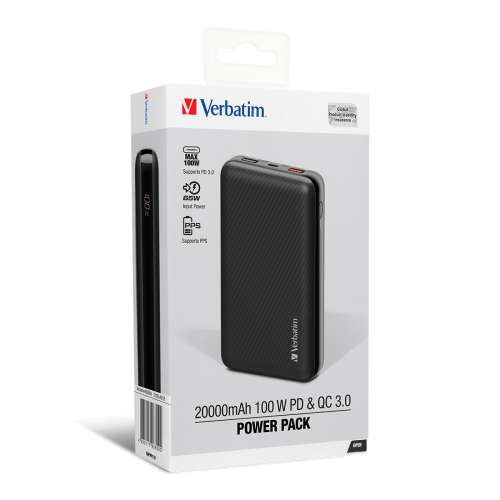 Verbatim PD 100W & QC 3.0 20000mAh Battery Black