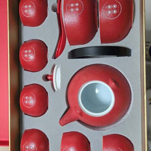 全新樓上嫁囍茶具碗筷套裝 連跪墊枱布