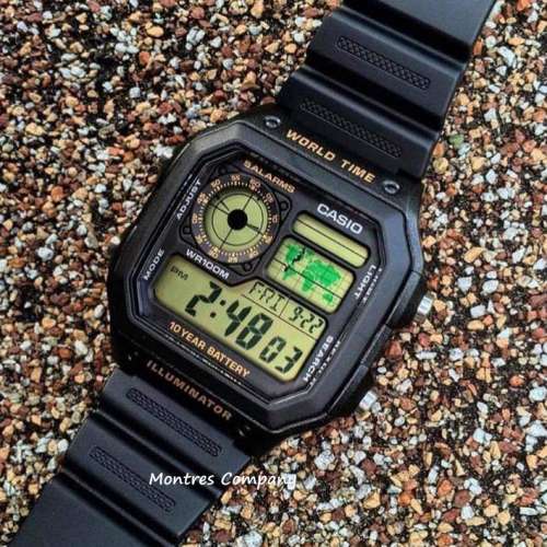 Montres Company 香港註冊公司(32年老店) 卡西歐 CASIO 100米防水 十年電池壽命 黑...