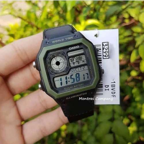 Montres Company 香港註冊公司(32年老店) 卡西歐 CASIO 黑色尼龍帆布錶帶 黑綠色 A...