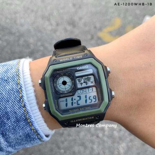 Montres Company 香港註冊公司(32年老店) 卡西歐 CASIO 黑色尼龍帆布錶帶 黑綠色 A...