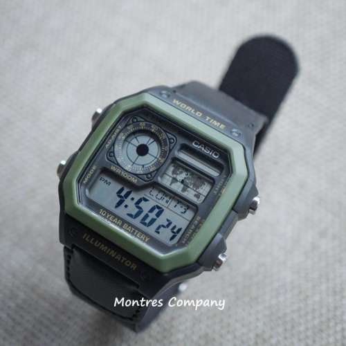 Montres Company 香港註冊公司(32年老店) 卡西歐 CASIO 黑色尼龍帆布錶帶 黑綠色 A...