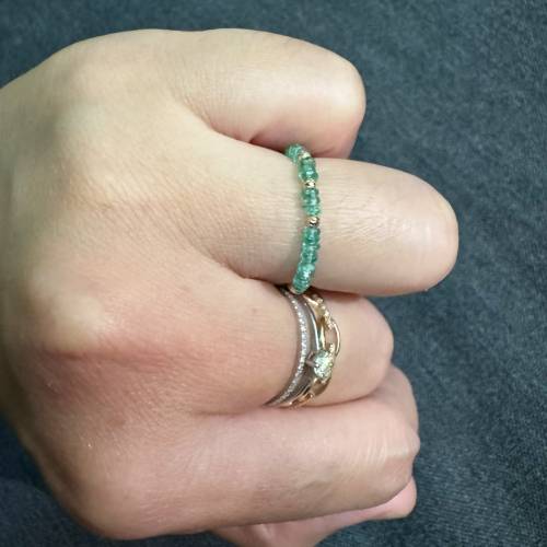 18k金批花珠祖母綠戒指