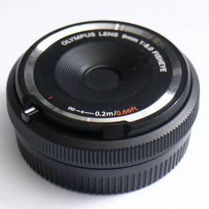 Olympus 9mm F8 140度魚眼鏡, 鏡頭蓋 , 30g重 for m43