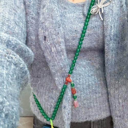 綠瑪瑙長珠串（約1.1米長）可斜孭