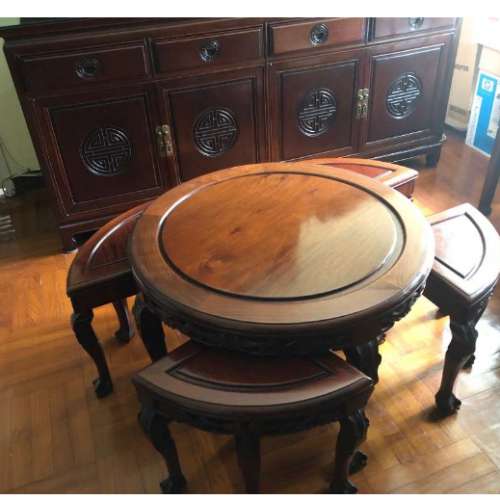 老旧花梨红木茶几四连椅