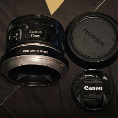 90%新 Canon EF 50mm F1.8 STM 連 Fujifilm GFX 副廠 自動對焦AF 轉接環 平價輕巧Fu...