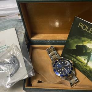 私人收藏 ROLEX 16613 金鋼 藍面 T25面 U頭 1998年瑞士出世紙 底紙未甩 11格帶 連原...