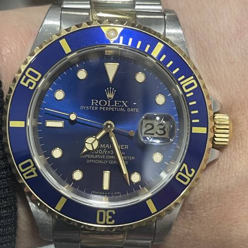 私人收藏 ROLEX 16613 金鋼 藍面 T25面 U頭 1998年瑞士出世紙 底紙未甩 11格帶 連原...
