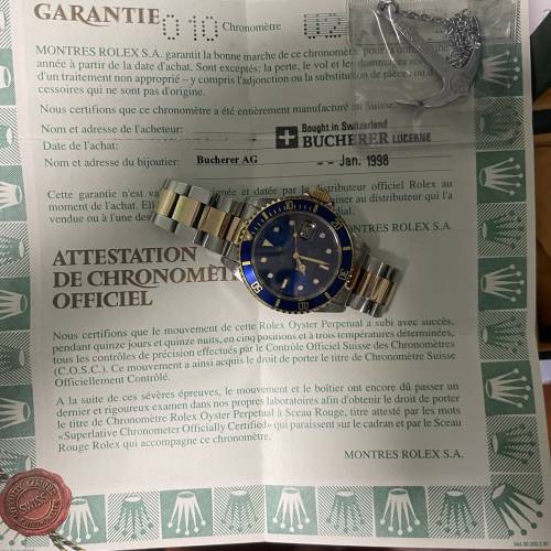 私人收藏 ROLEX 16613 金鋼 藍面 T25面 U頭 1998年瑞士出世紙 底紙未甩 11格帶 連原...