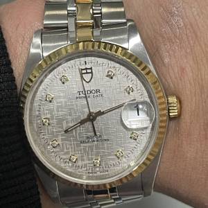 好X新淨😆 新裝 Tudor 74033 金鋼 布紋銀面鑽石字 特價$12500