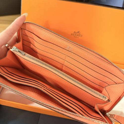 HERMES Togo皮革Azap銀扣長錢包珊瑚色