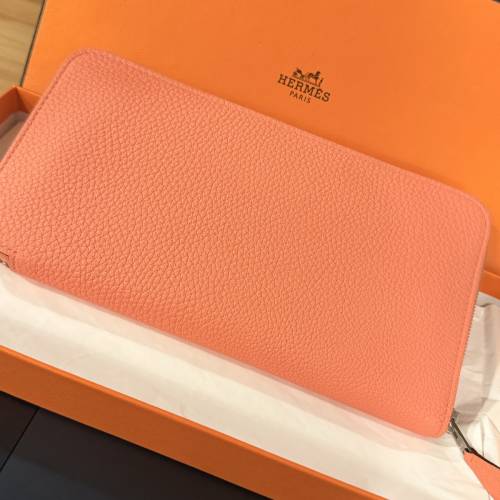 HERMES Togo皮革Azap銀扣長錢包珊瑚色