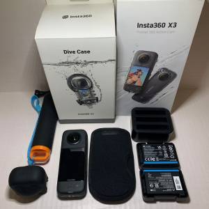 [觀塘實體店] 二手 Insta360 X3 (共2電+原廠充電管家+鏡頭保護套+潛水殼+浮水自拍杆...