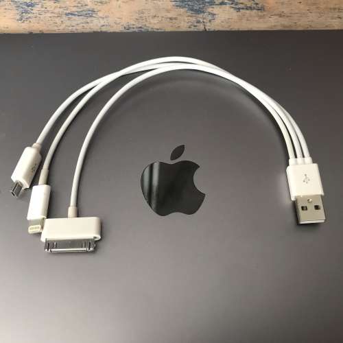 📱 Quick Charging Cable 3 in 1 USB A > Lightning / 30pin / Micro 28cm NEW 全新...