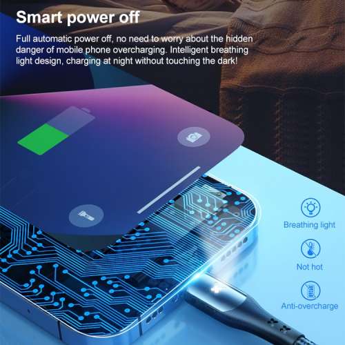WK WDC-164a 6A Type-C  USB-C Smart Power Off Charging Data Cable, 1m 帶呼吸LED