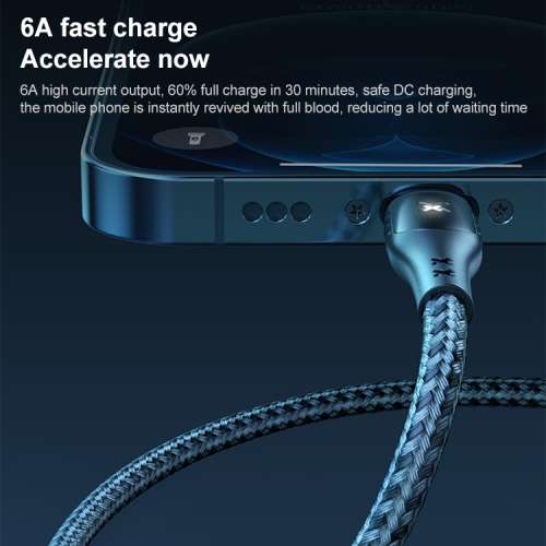 WK WDC-164a 6A Type-C  USB-C Smart Power Off Charging Data Cable, 1m 帶呼吸LED