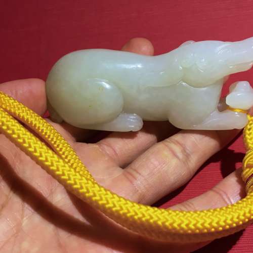靚 臥狀 福祿元寶 靈犬，吉祥如意守財 舊青白和田玉石
