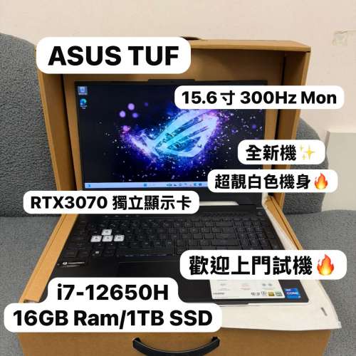 (全新白色華碩電競機 15.6寸300Hz ）ASUS TUF RTX3070 電競機 i7-12650H/8,16,32GB...