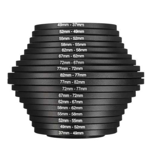 18pcs Step Up Down Lens Filter Ring Adapter Set 37 - 82mm