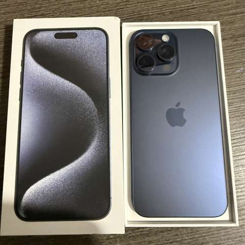 iPhone 15pro max 512gb,港行藍色鈦金屬，電池健康度87，完美冇花，全套齊！