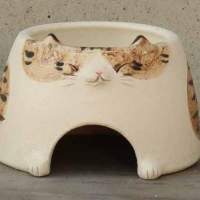 ［現貨］日本製守宮爬蟲倉鼠彩繪動物造型陶瓷加濕躲藏屋躲避屋 （虎紋貓-M）