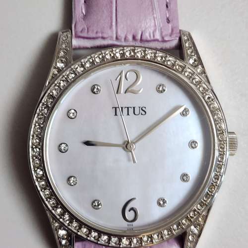 Titus 女裝手錶 水晶錶圈 真皮錶帶