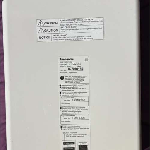 (跟全新脫塵及脫臭濾網）樂聲牌 F-PXM35H 280平方尺 nanoe&reg;️ 納米離子空氣清新機