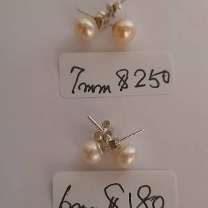 .日本養珠耳環,配上925純銀耳針/托，每對價錢如照片顯示，兩對共售300元。no.7.11.25.